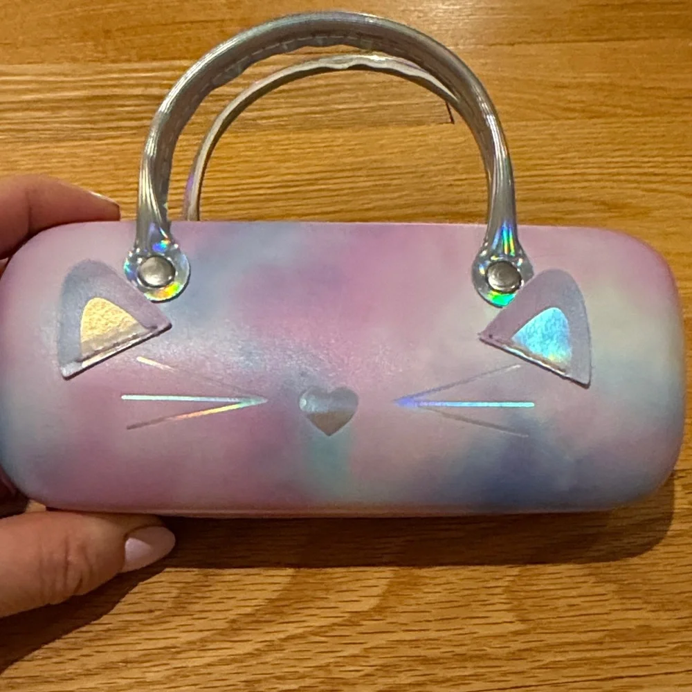 Iridescent Pastel Cat-Handle Kids Sunglasses Case - Pink & Lavender